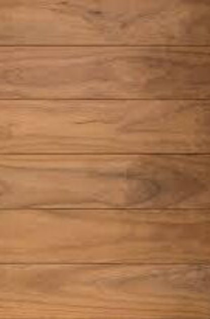 Close-up of horizontal wooden floorboards with warm brown tones, visible grain patterns, and small knots.
