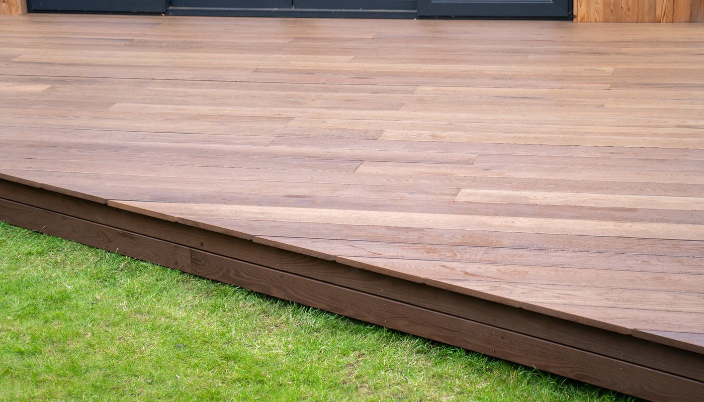 Thermo-Oak smooth-face timber decking: heat treatment imparts a deeper colour and boosts outdoor performance.