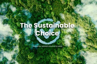 Aerial view of a dense green forest forming a circular ring with a central clearing; bold white text The Sustainable Choice overlays, with a small tagline below.