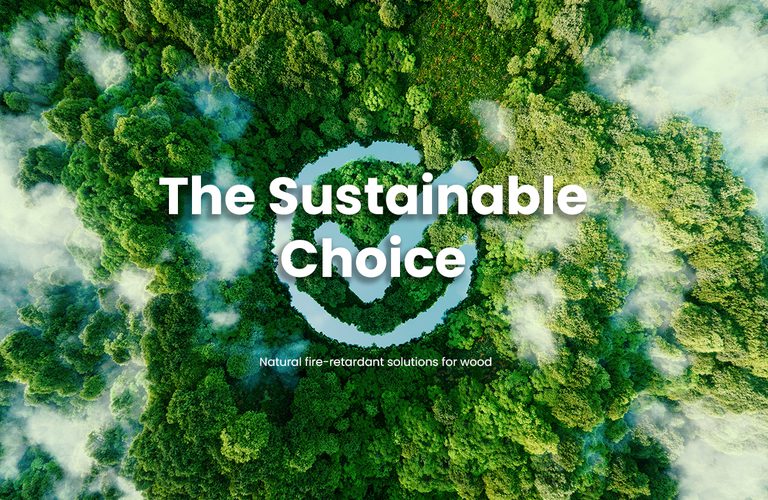 Aerial view of a dense green forest forming a circular ring with a central clearing; bold white text The Sustainable Choice overlays, with a small tagline below.