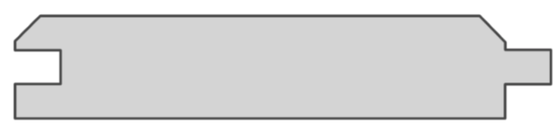 Gray elongated polygon with a long central body, left-side stepped cutouts, and a small right-side protrusion, on a white background.