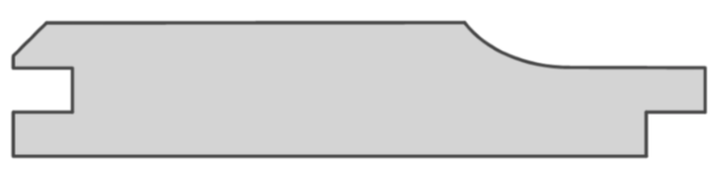 Long gray silhouette of a horizontal mechanical part with two left-side rectangular notches and a rounded concave curve along the top right, outlined in dark gray.