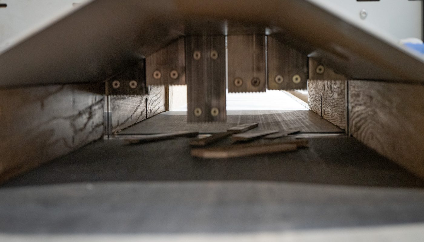 Chopped timber at Duffield Timber's factory, ready for processing into wood briquettes.