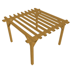 Wooden four-legged slatted frame with evenly spaced horizontal slats, on a white background.