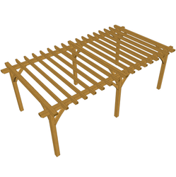 Wooden slatted frame with parallel slats across a rectangular frame, supported by four legs; resembles a bed base or outdoor slatted bench.
