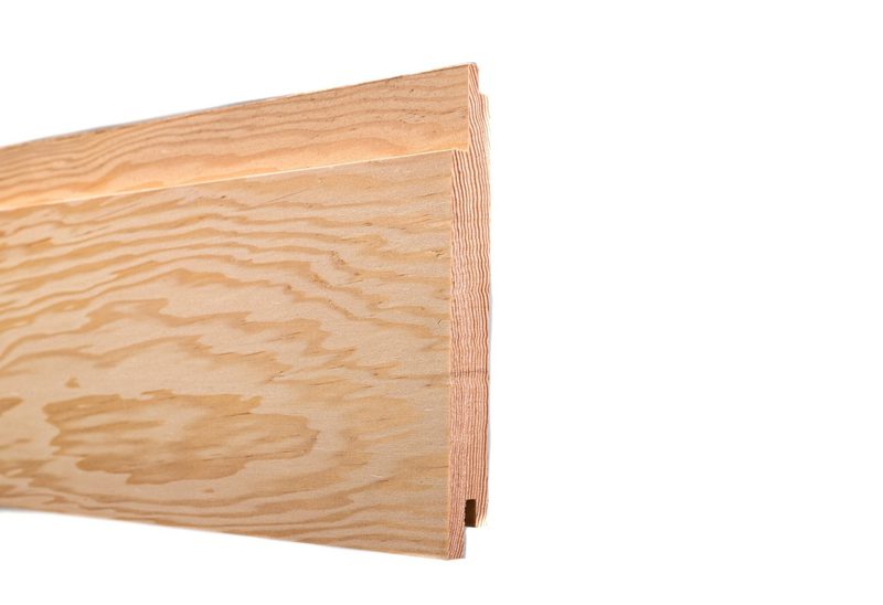 Close-up of a light plywood plank with visible wood grain and layered edge; small notch on the right, against a white background.