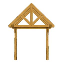 Wooden garden arch frame with a triangular gable roof, cross-braced beams, and two vertical posts against a white background.
