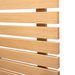Close-up of pale wood slats with visible grain, arranged horizontally with even gaps, forming a slatted panel against a white background.