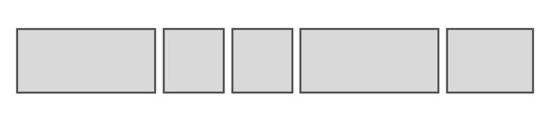 Five gray bordered rectangles in a single horizontal row with alternating widths: large, small, small, large, small.
