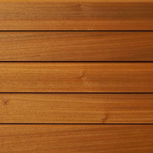 Close-up of vertical wooden planks in warm brown tones, highlighting natural grain and small knots.