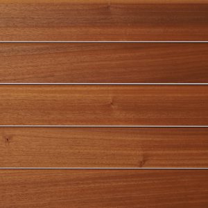 Row of warm brown wooden planks with slim white gaps, showing natural wood grain.