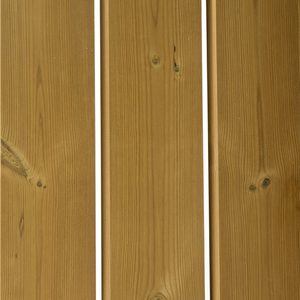 Three vertical wooden planks with visible grain and knots, warm brown tones, separated by slim white gaps.